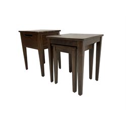 Hardwood side table, fitted with single drawer (W45cm D40cm H60); and matching nest of two tables (W46cm D43cm H55cm)
