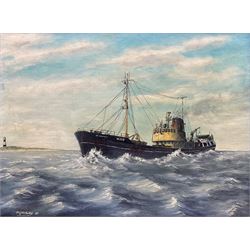 M Drewry (British 20th century): St Romanus Hull Trawler off Spurn Point, oil on board signed and dated '89, 29cm x 39cm