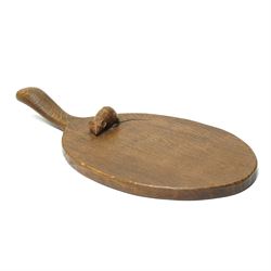 Mouseman - circa 1940s/50s oak cheese board, oval form with handle, good colour, the board...