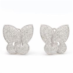 Pair of 18ct white gold diamond butterfly earrings, each stud pave set with single cut dia...