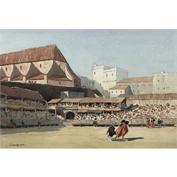 James C Howard (British 1906-1997): 'Provincial Bull Fight', watercolour signed and dated 1978, 30cm x 44cm 
Provenance: purchased by the vendor from Chichester House Gallery, Sussex, November 1978