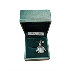 Silver opal marcasite bug pendant, stamped 925, boxed