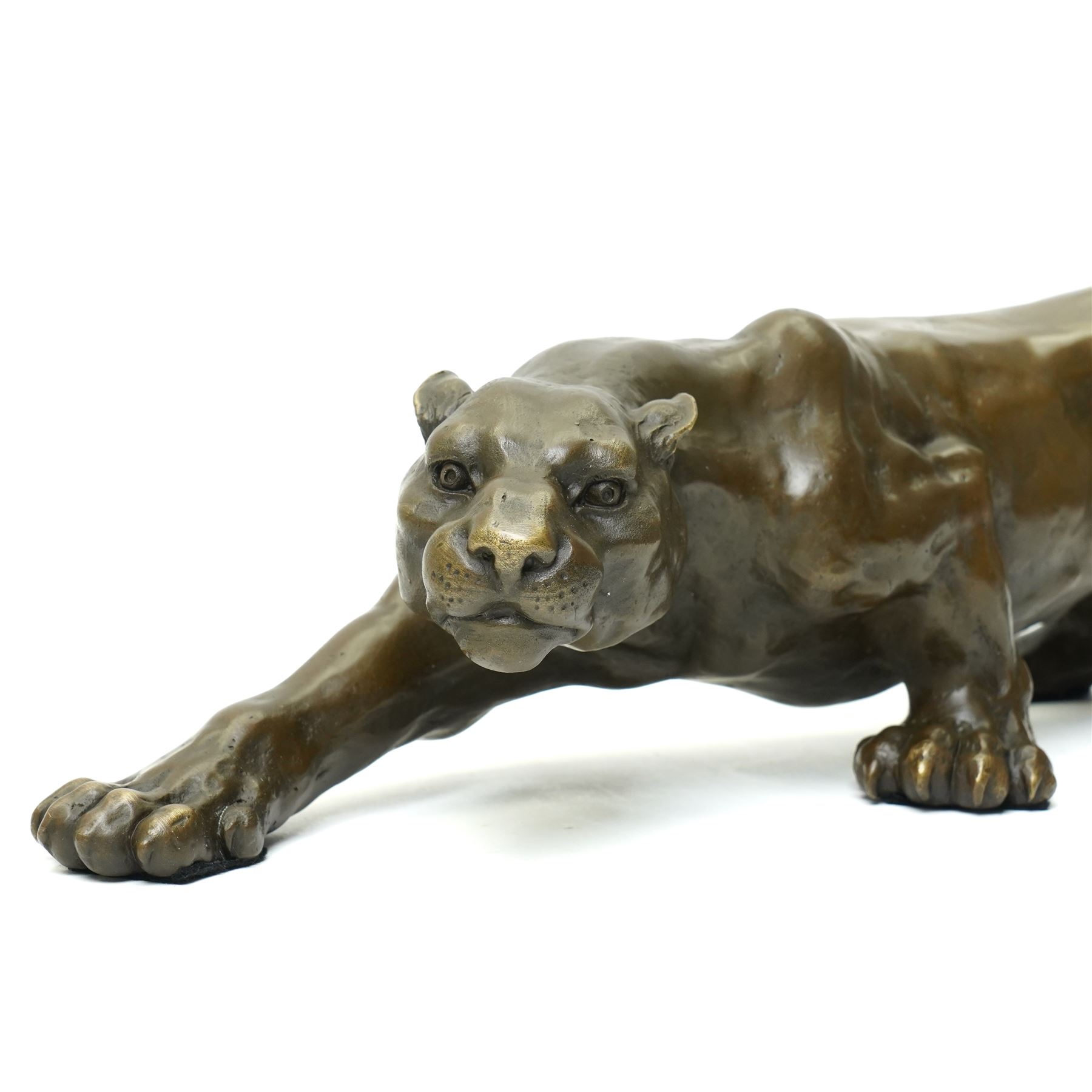 After Milo - bronze modelled as a cougar or panther in crouching pose, bearing signature and foundry mark, L40cm