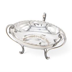 Art Nouveau silver footed bowl, of circular form with three naturalistically curved handle...