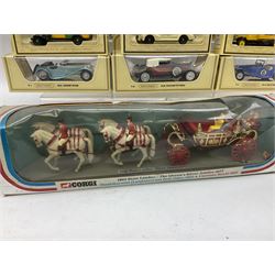 Various makers - forty-five modern die-cast models by Matchbox MOY, Days Gone, Lledo, Corgi etc including single models and sets, 1977 Silver Jubilee State Landau, commercial and promotional vehicles, passenger coach and horses, RAF etc; all boxed (45)