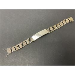 Heavy silver curb link identity bracelet, with textured links and presentation engraving to reverse, hallmarked 