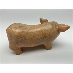 Carved calcite figure in the form of a pig, H6cm