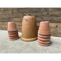 Yorkshire Flower Pots - Terracotta rhubarb forcer (H49cm, D40cm) and ten Sankey terracota plant pots (H17cm, D20cm)
