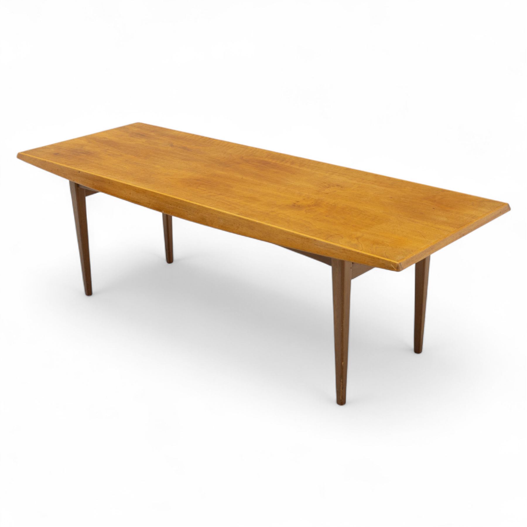 Gordon Russell - mid 20th century mahogany and teak coffee table, chamfered sides and tapered legs