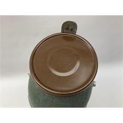 WW2 German rural police shako with helmet plate and liner; bears label 'Hans Romer Echt Fiber-Tschako Neu-Ulm (Donau)'