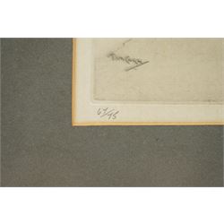 Tom Carr (British 1912-1977): 'Across the Road', limited edition coloured etching signed titled and numbered 67/75 in pencil 25.5cm x 37.5cm; Henry Wilkinson (British 1921-2011): Spaniels Flushing a Woodcock, limited edition coloured etching signed and dated 73/75 in pencil 20cm x 29cm (2)