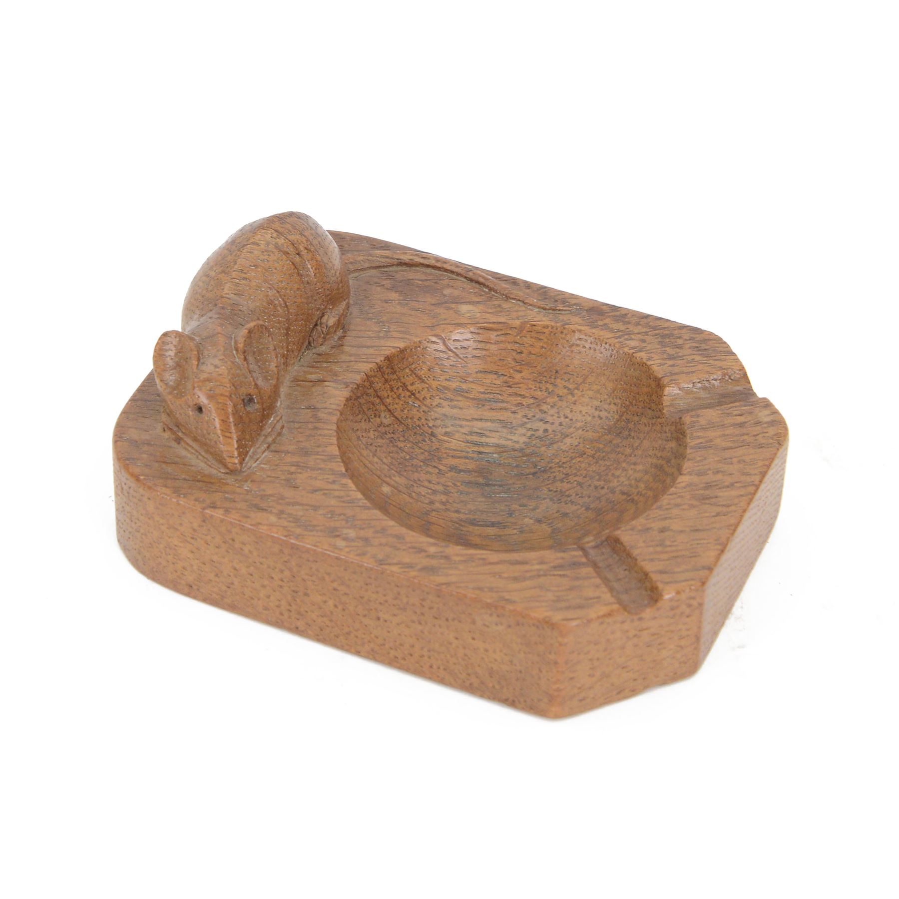 Mouseman - oak ashtray, of rectangular form with canted corners, carved with mouse signature, by the workshop of Robert Thompson, Kilburn, W10.5cm