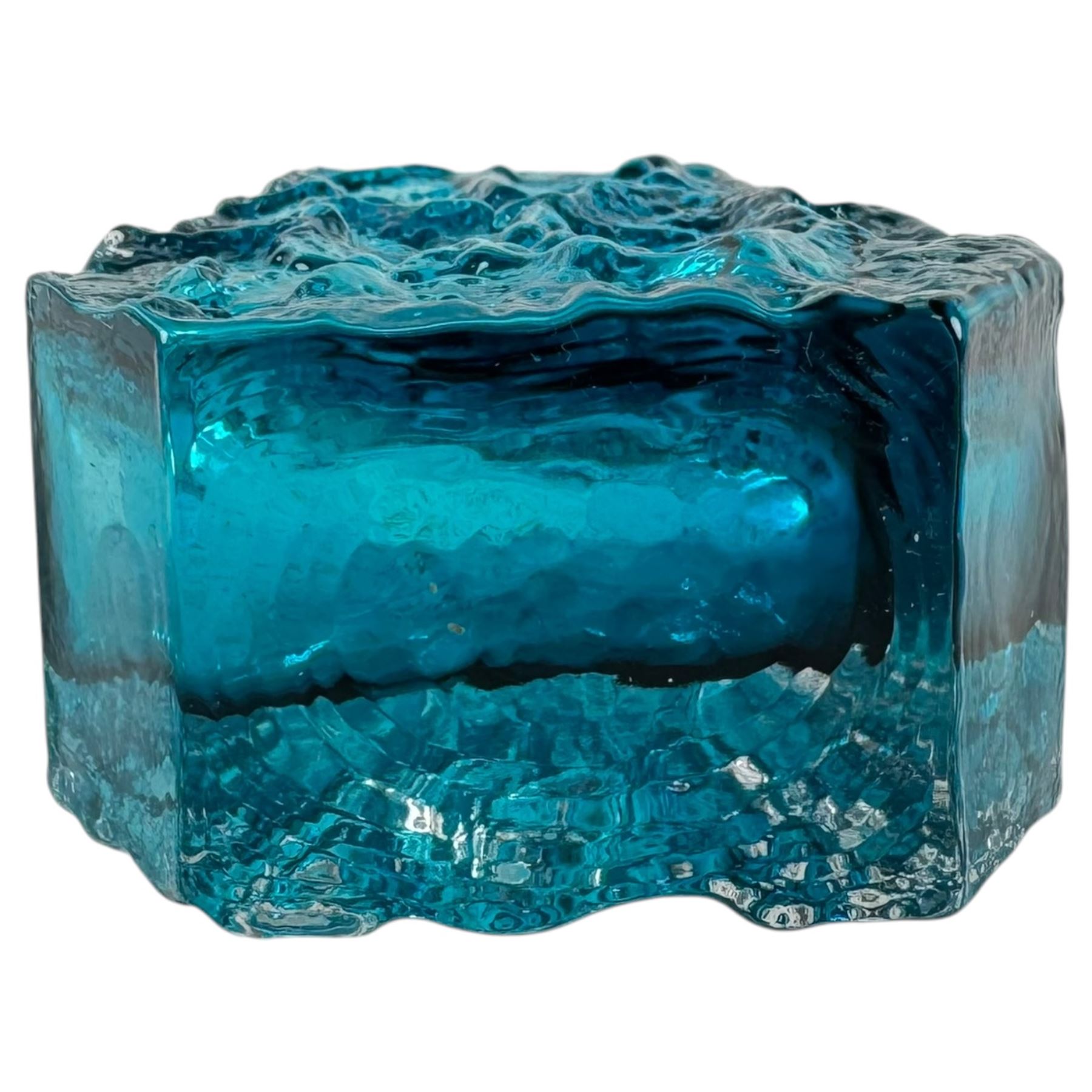 Blue glass coffin vase, in the manner of Whitefriars, H13cm 