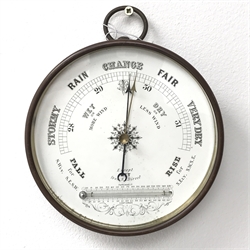  Brass cased circular aneroid barometer with thermometer, D17cm  