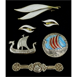 Norwegian silver and enamel Viking ship 