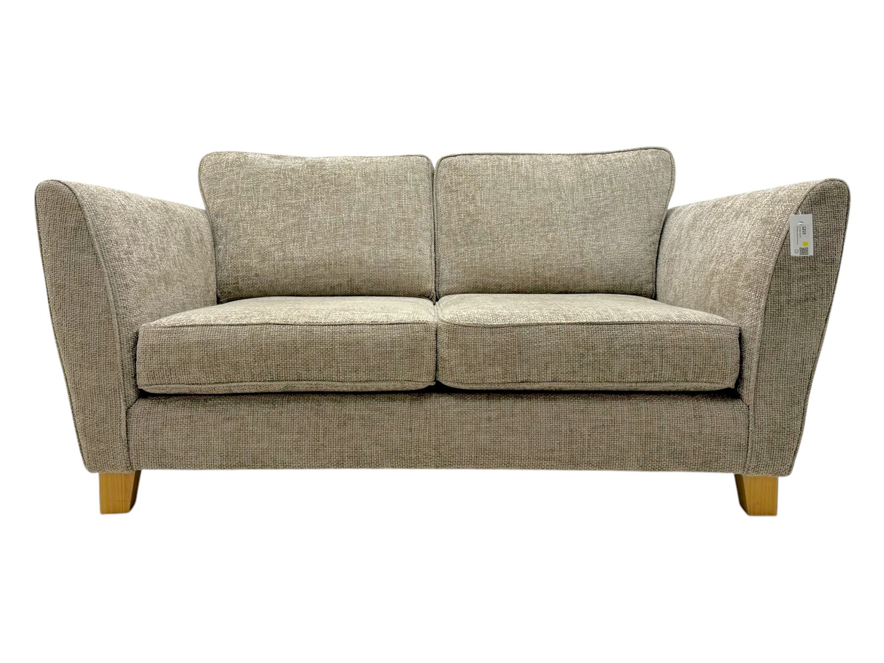 Oak Furnitureland Two seat contemporary sofa upholstered in beige fabric