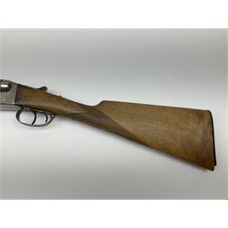 Spanish Master 12-bore side-by-side double barrel boxlock ejector sporting gun, 70.5cm barrels, pale walnut stock with chequered grip and plain fore-end and thumb safety, serial no.130828, L113cm SHOTGUN CERTIFICATE REQUIRED