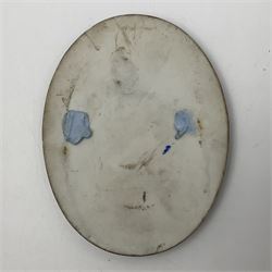 19th century Continental porcelain plaque, of oval form, painted with the Madonna and Child after Raphael, unmarked, possibly KPM, H12cm W9cm 