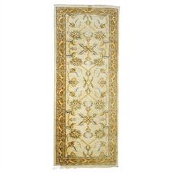 Modern Pakistani Oushak style hand-knotted runner,  ivory field with an all-over scrolling...