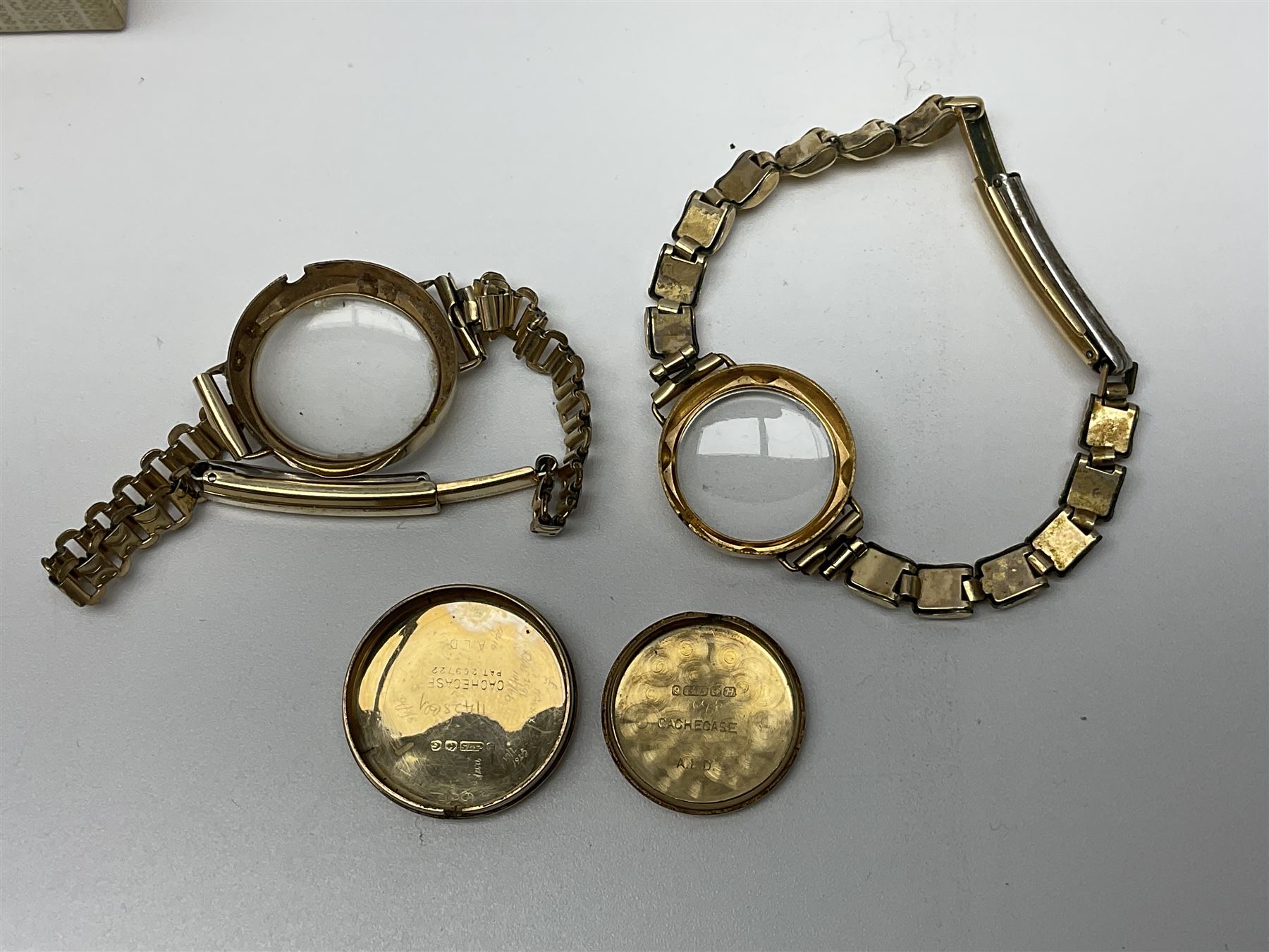 Victorian and later 9ct gold jewellery including glazed photo pendant, three gold cased wristwatches, signet ring and a cameo brooch, all hallmarked and silver jewellery including fobs, wristwatch, brooches and rings etc 