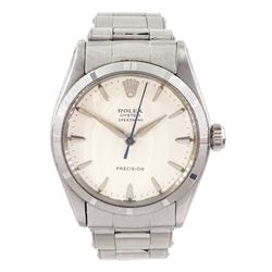 Rolex Oyster Speedking Precision gentleman's stainless steel manual wind wristwatch watch, circa 1961, Ref. 6421, serial No. 649563, silvered dial with dagger hour markers, on Rolex expanding stainless steel bracelet, with fold-over clasp