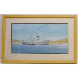  Steam Ship in Harbour, oil on board signed by Bill Wedgwood 24cm x 46cm  