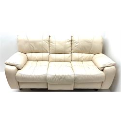 Three seat electric reclining sofa upholstered in a cream leather
