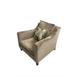 Duresta - 'Horatio' armchair, upholstered in champagne fabric, raised on turned supports