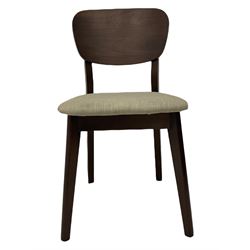 Bentley Designs - Premier collection 'Oslo' contemporary walnut extending dining table and six chairs upholstered in steel grey fabric. 