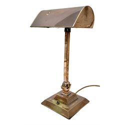 20th century copper finished brass desk lamp, upon square stepped base, overall H17cm