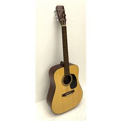 Acoustic guitar with mahogany back and ribs and spruce top, bears label 'Model No.KD28', overall L103.5cm; in soft carrying case