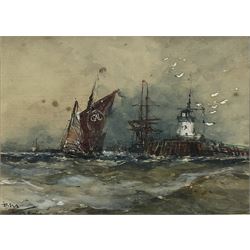 Frank Henry Mason (Staithes Group 1875-1965): 'Off the Dutch Coast' & 'Leaving Calais', pair watercolours one signed with initials, old title labels verso 11.5cm x 15.5cm (2)
Provenance: from the estate of Christine Dexter and by descent from the artist's sister Eleanor Marie (Nellie)