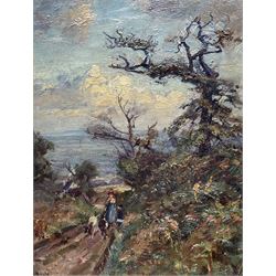 Herbert F Royle (British 1870-1958): Mother and Child Walking along a Country Path, oil on...