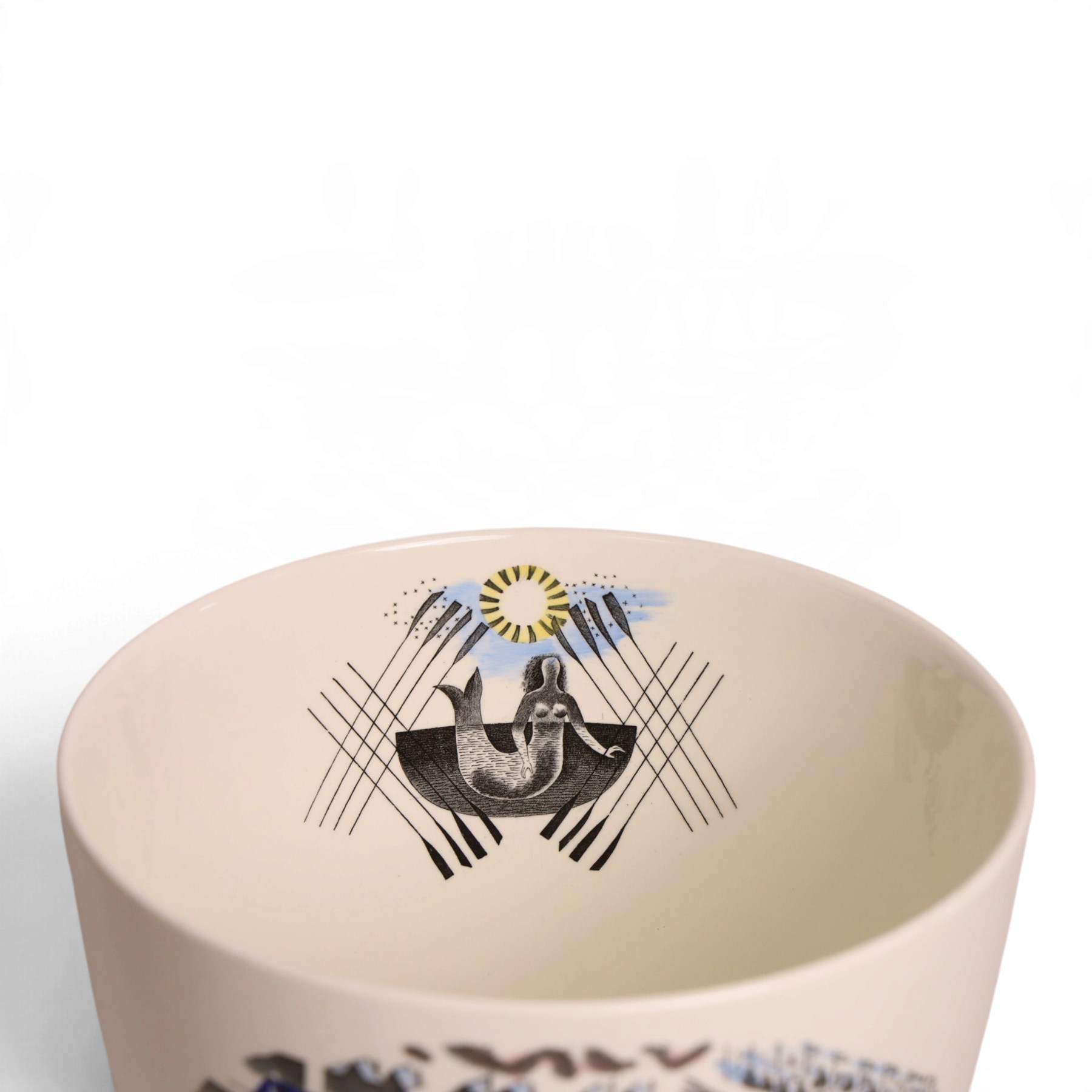 Eric Ravilious (British 1903-1942) for Wedgwood, a 'Ravilious' Boat Race pedestal vase, designed c1938, Queen's ware jug with transfer printing and hand painting, impressed and printed marks to base, H25.5cm 