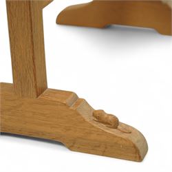 Beaverman - Yorkshire oak cheval dressing mirror, rectangular frame on shaped uprights with sleigh supports, carved with signature beaver to foot, by the workshop of Colin Almack, of Sutton near Thirsk