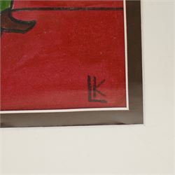  L K Karunaratne (Sri Lankan 1932-2013): 'Vattiamma', poster colour on card signed with initials 32cm x 18cm

Notes: Karunaratne was a key figure in Sri Lanka’s heritage conservation movement and a respected artist. Known for his work documenting Sri Lankan archaeology, he specialized in painting the rich traditions of the Kandyan period and Buddhist architecture. Vattiamma demonstrates his mastery of poster colour, capturing the essence of Sri Lankan life and culture. Karunaratne’s detailed studies of sites like Degaldoruwa and Medawala, as well as his extensive drawings of Kelaniya clay toys, highlight his dedication to preserving the island's artistic legacy. His works have been showcased in exhibitions organized by the National Trust of Sri Lanka and are held in various collections, including the University of Moratuwa and other important private and state collections.