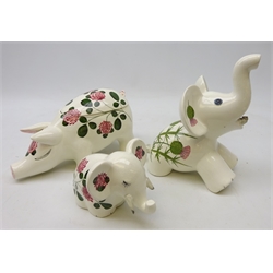  Plichta jar and cover in the form of an pig, L22cm and two elephants, on in the thistle pattern (3)  