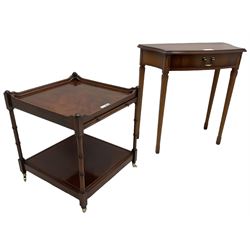 William Bartlett - small cherry wood console table, shaped moulded top over single drawer, on square tapering supports (W69cm, H71cm, D34cm); together with a Georgian design mahogany two-tier occasional table with slide (50cm x 50cm, H55cm)