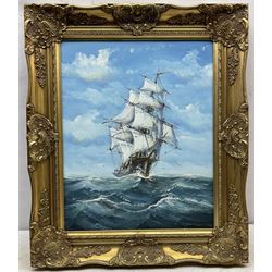 Ambrose (20th century): Ship at Full Sail from Bow, oil on board signed 49cm x 39cm