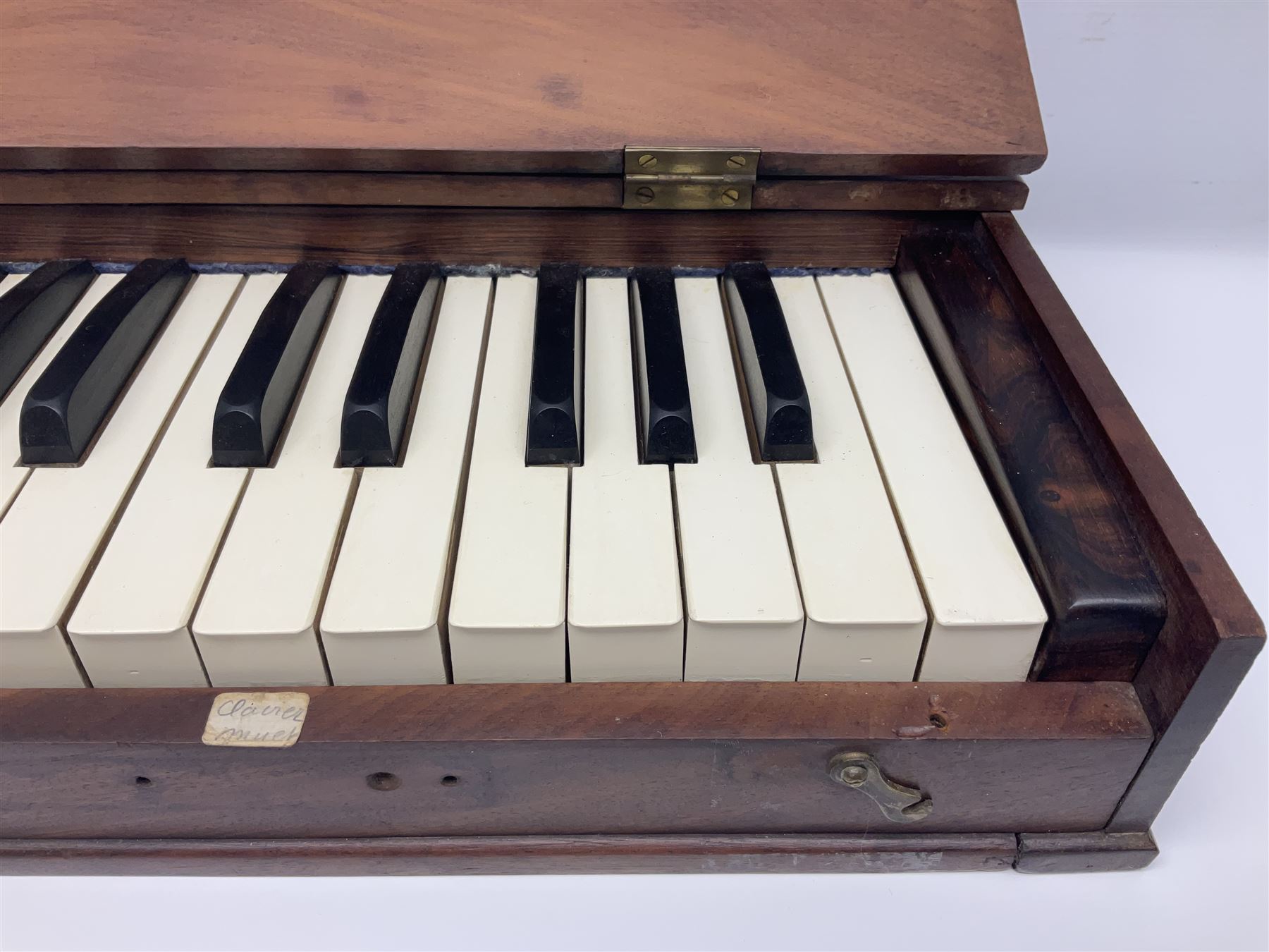 Late 19th/early 20th century clavier muet - mahogany cased mute keybpard with hinged lid L41cm