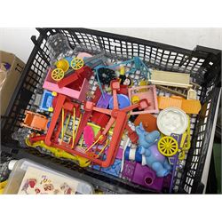 1980s Epoch Sylvanian Families - Country Kitchen Utensil Set and Playpen with Mobile; both boxed; together with assorted loose furniture, playground equipment, grocery shop stock etc; Penny's Pony Club Set in folding stable box; and boxed Bouncin' Babies Nursey Playset