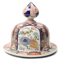 Japanese large Imari vase cover decorated with panels of flowers in orange, blue and gilt D33cm