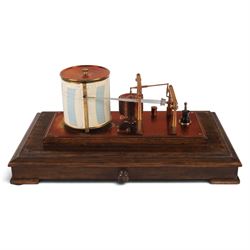 Mid-late 20th century Negretti & Zambra 'Regency' barograph, in oak case with five bevelled glass panels and single drawer beneath, case H20cm, W42cm