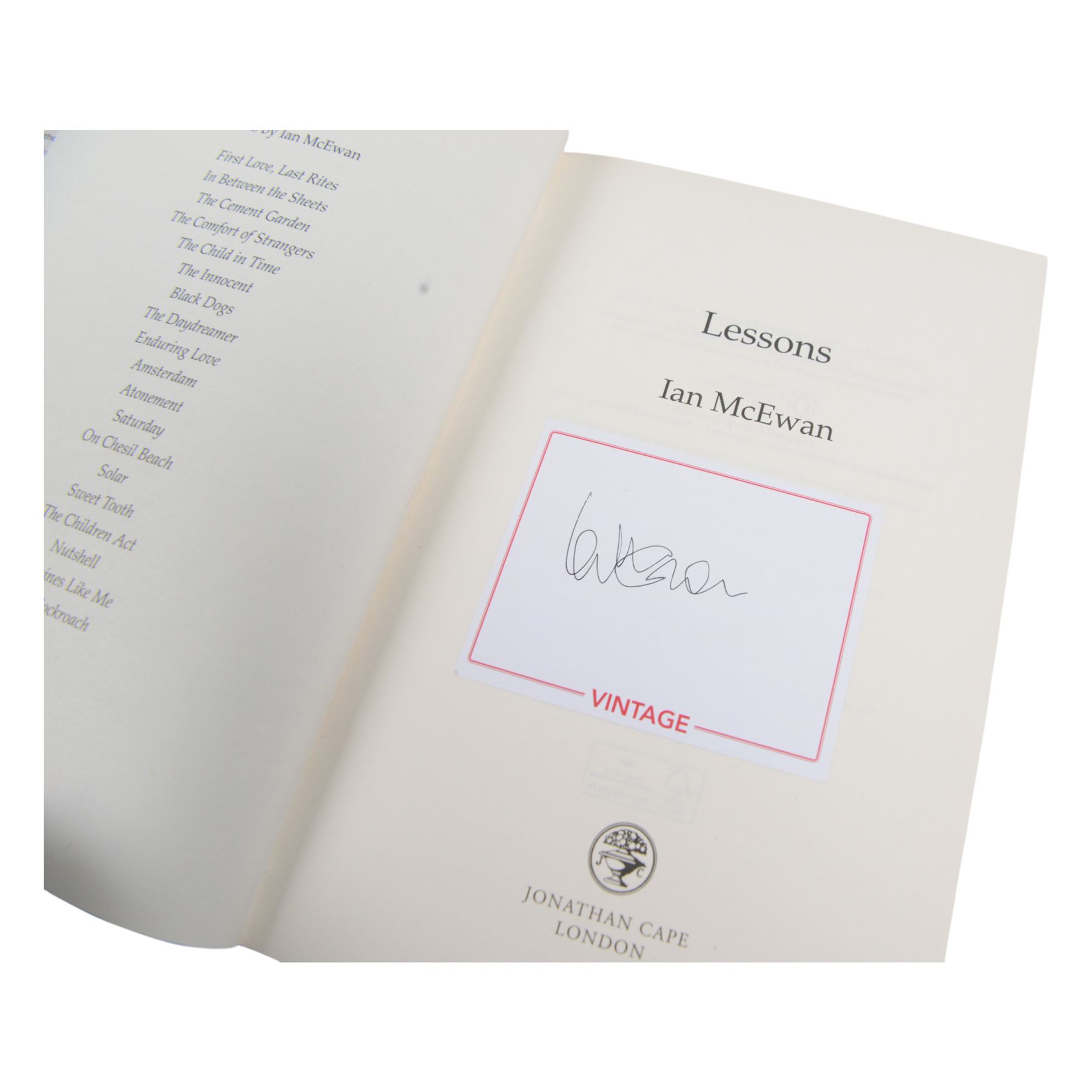 Ian McEwan signed first edition books, comprising Waterstones Edition On Chisel Beach, Solar, Atonement, Amsterdam, Saturday and Lessons