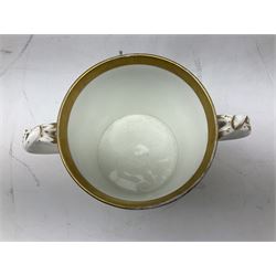 19th century loving cup, with decorated with religious iconography, a gilt rim and writing 'Henry Whittirld Wolverhampton, Whoever drinketh of the water shall thirst again but who soever drinketh of the water that i shall give him shall never thirst',  H14cm