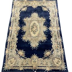 Chinese washed woollen blue ground rug, 275cm x 181cm