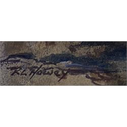 Robert Leslie Howey (British 1900-1981): Fishing Boats at Low Tide, watercolour heightened in white signed 22cm x 27.5cm