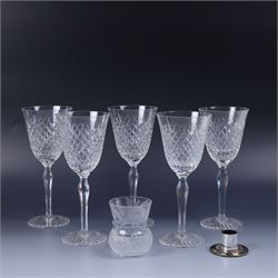 Set of five Stuart Crystal wine glasses and a Edinburgh Crystal thistle glass