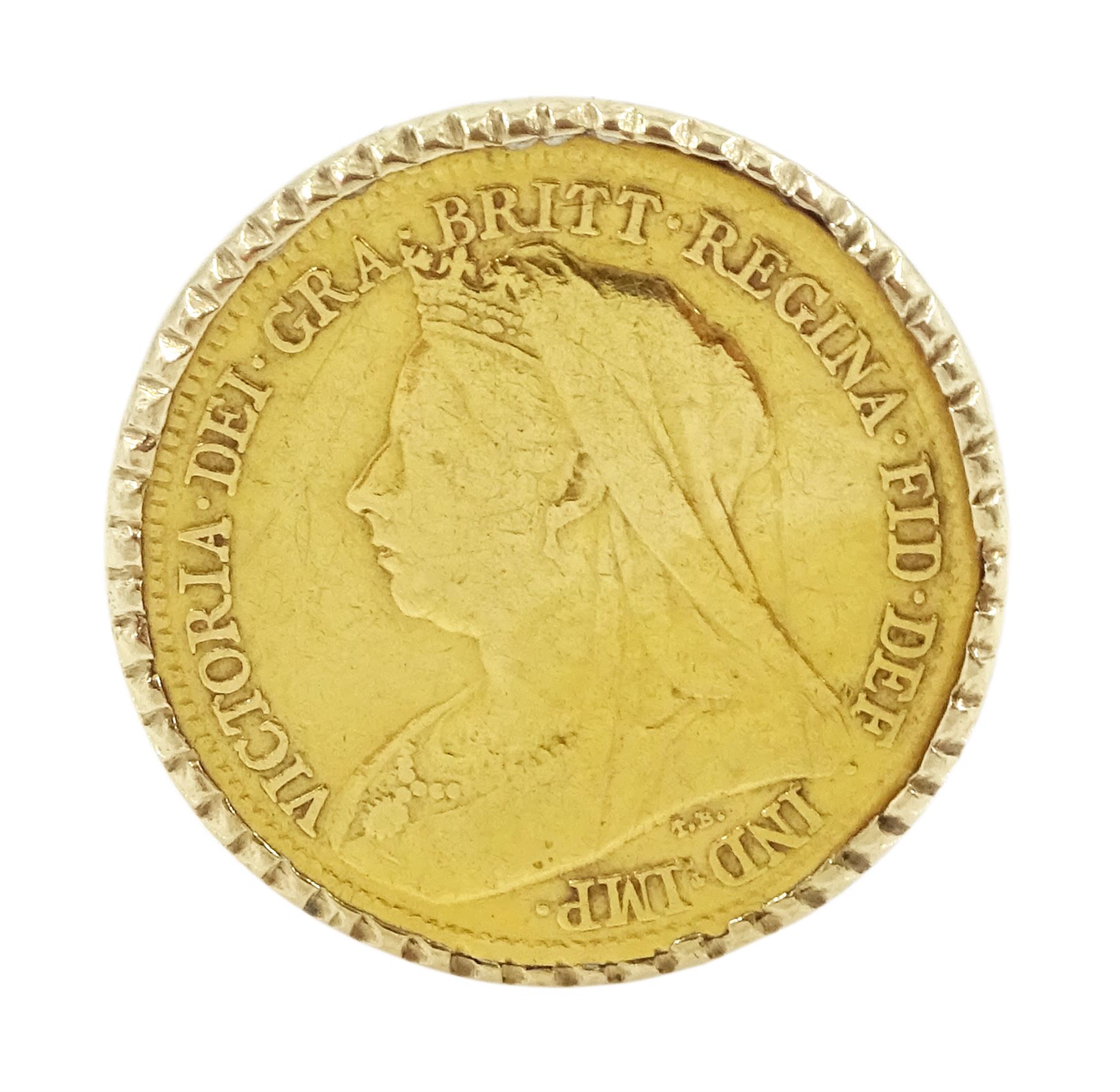Queen Victoria 1898 gold half sovereign coin, mounted in 9ct gold ring