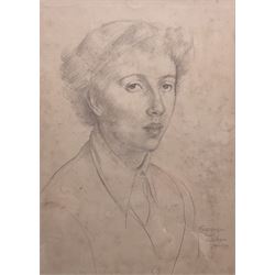 Arnold Henry Mason (British 1885-1963): Portrait Study of a 50's Woman, pencil sketch signed indistinctly dedicated and dated 1954, 35cm x 25cm